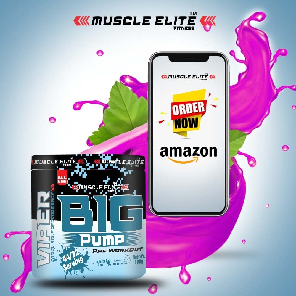 MUSCLE ELITE FITNES Big Pump Pre Workout is prepared to boost explosive energy, strength, focus, endurance and maximum performance during workout, exercise. [Blueberry with sipper]