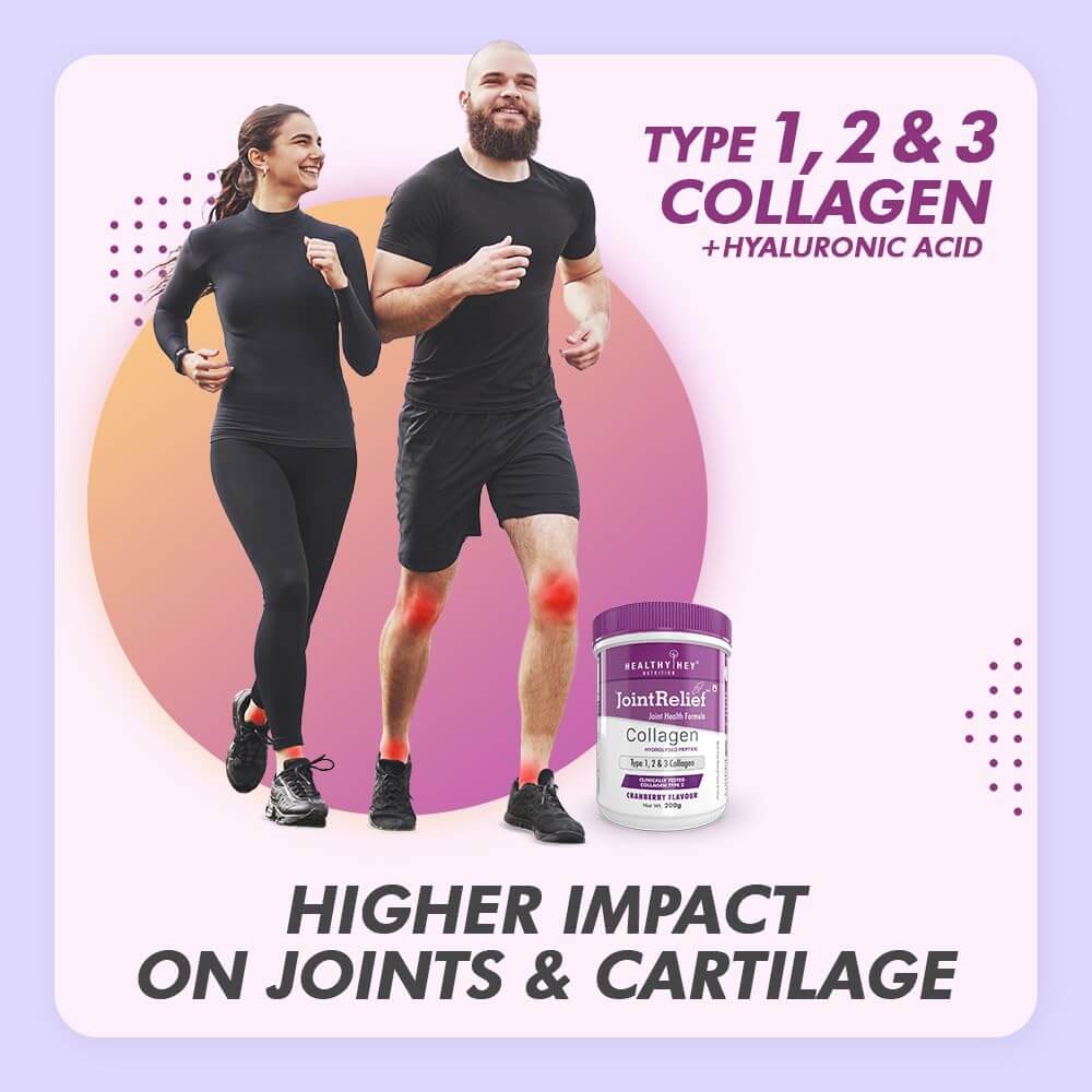 HealthyHey Nutrition Jointrelief Collagen Peptide Powder Type 1, 2 & 3 (Hydrolysed) With Glucosamine, Chondroitin, Msm- Support Joint And Cartilage Health - 200G (Orange)