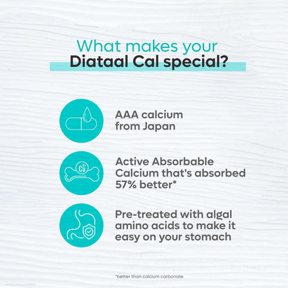 Diataal Cal StrongBones | Active Absorbable Calcium + Vit D3 for Strong bones | Calcium Tablets for Men & Women & Kids | Using Patented Japanese technology | 30 tabs