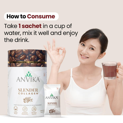 Anvika Slender Collagen Coffee with Marine Collagen Peptides, Garcinia Cambogia & L-Carnitine | Supports Weight Management, Boost Metabolism | Real Coffee Flavor | 150g