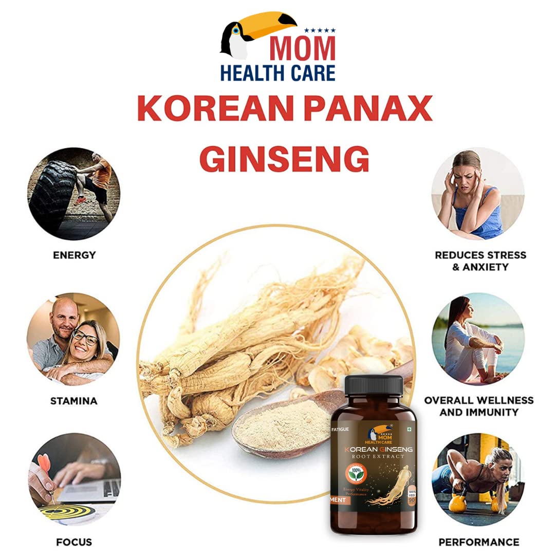Mom Health Care Korean Ginseng For Men | Supports Brain Function | Help for Boosts Immunity | Relieves Stress For Muscles Pure & Organic 90 Capsule