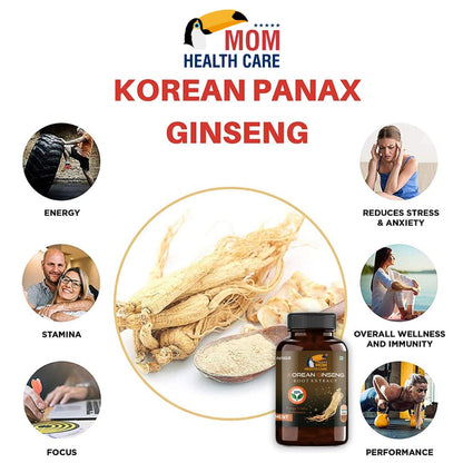 Mom Health Care Korean Ginseng For Men | Supports Brain Function | Help for Boosts Immunity | Relieves Stress For Muscles Pure & Organic 90 Capsule