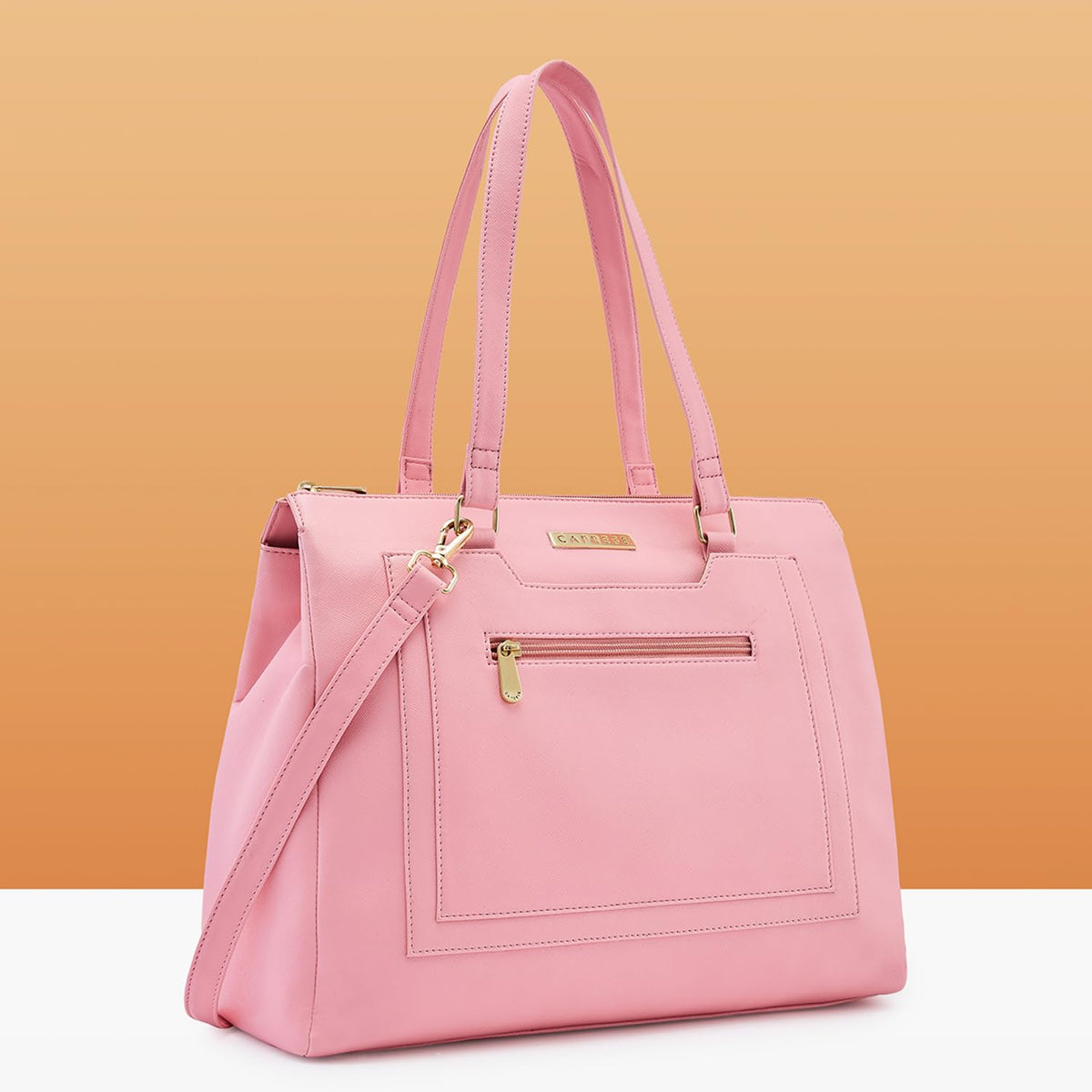 Caprese Ginty Satchel Bag, Medium | Stylish Solid Handbag for Women with Comfortable Flat Handles, Adjustable & Detachable Sling Strap | Secure Zip Closure | Perfect for Casual & Daily Use (Pink)