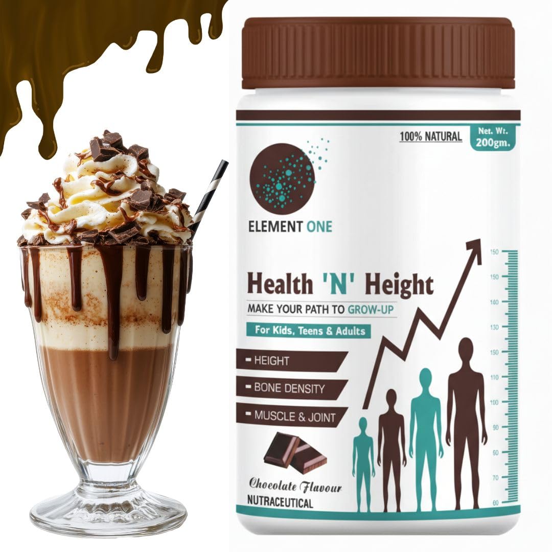 Element One Health N Height Ayurvedic Supplement For Kids Childrens Adults with Extracted Herbs Mixed Protein with Vitamins Minerals Chocolaate Flavor 200 Gram Pack of 2