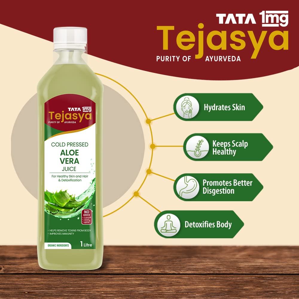 Tata 1mg Tejasya Aloevera Juice Hydrates Skin, Maintains Blood Sugar Levels, Promotes Digestion (Pack of 1)