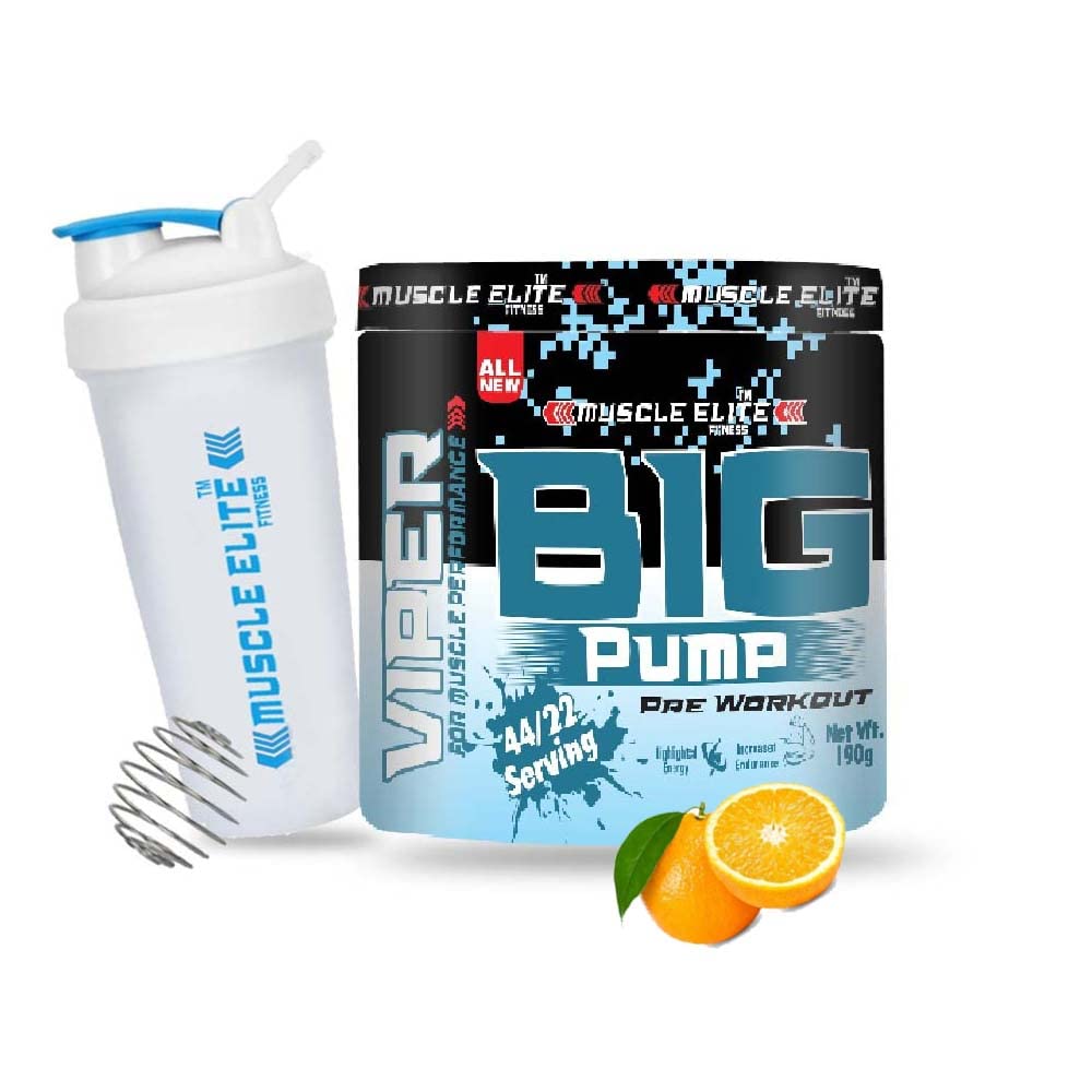 MUSCLE ELITE FITNESS Big Pump Pre Workout Supplement Increased Endurance| Highlighted Energy| Increased Muscle [ Focus, Strength,]190g Orange Supplement Pack of 1