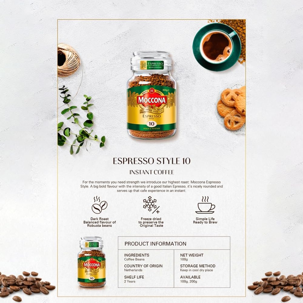 Moccona Espresso Instant Coffee 100g | Imported Coffee | Premium Arabica & Robusta Blend | Freeze-Dried | Bold & Strong Flavor