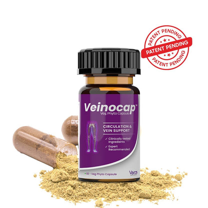 Varco LEG CARE Veinocap Phyto Capsules for Standardized Leg Varicose Veins, Capillary - Muscle Health & Blood Circulation Support with High Efficacy|Horse Chestnut, Pine Bark & Grapeseed Extract-60 Veg Caps