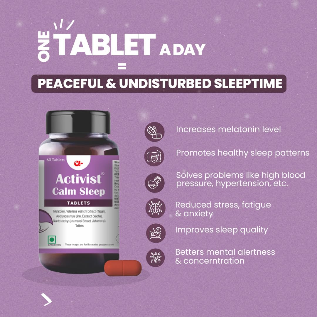 Activist Calm Sleep | Helps to Reduce Stress, Improve Sleep Quality | Natural Relaxation Formula for Restful Sleep | Nutritional Supplement for Better Sleep (60 Tablets)