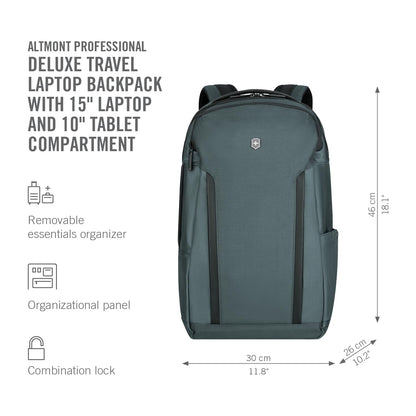 Victorinox Swiss Designed Backpack, Altmont Professional Deluxe Travel Laptop Backpack, Storm, Dedicated Laptop and Tablet Compartment, Business Travel Office Bag For Men, 25 Litres, (653292)