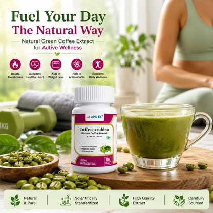 Anjix Green Coffee Bean Extract Capsules | Natural Metabolism Support Supplement | Supports Weight Management & Energy | Vegetarian Capsules | 60 Veg Caps