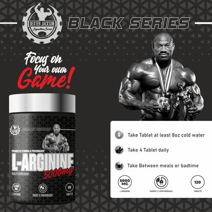 Dexter Jackson Signature Series Black Series L-Arginine - 5000Mg | Health Supplement | 30 Servings, 120 Tablets