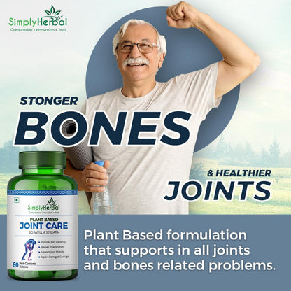 Simply Herbal Plant Based Joint Care Tablets for Joint Support, Strong Bones & Relives Joint Pain Supplement | Moringa, Boswellia Serrata, Eucalyptus, Green Amla, Green Turmeric, Alfalfa, Aloe Vera (60 Tablets)