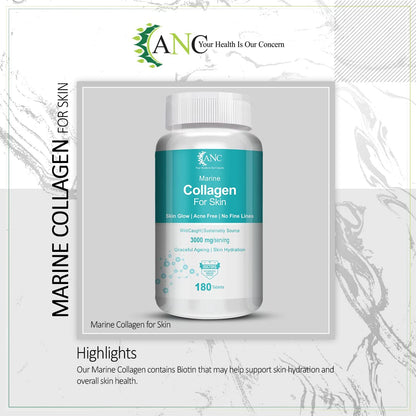 ANC Marine Collagen 3000Mg With Biotin & Vitamin C For Skin, Healthy Hair, Nails & Joints 180 Tablets (Pack of 1)