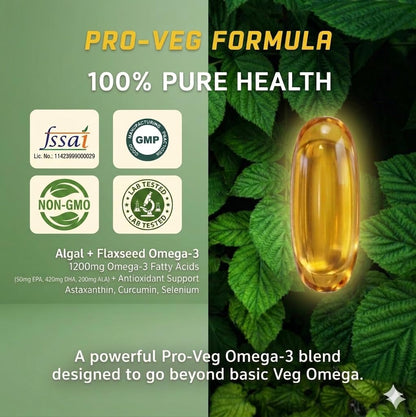 CareFlexa Omega-3 Veg 30 Softgels 1200mg | Algal Oil & Flaxseed Formula | Heart, Brain & Joint Support | Muscle Recovery & Stamina Booster | 30 Vegetarian Softgels