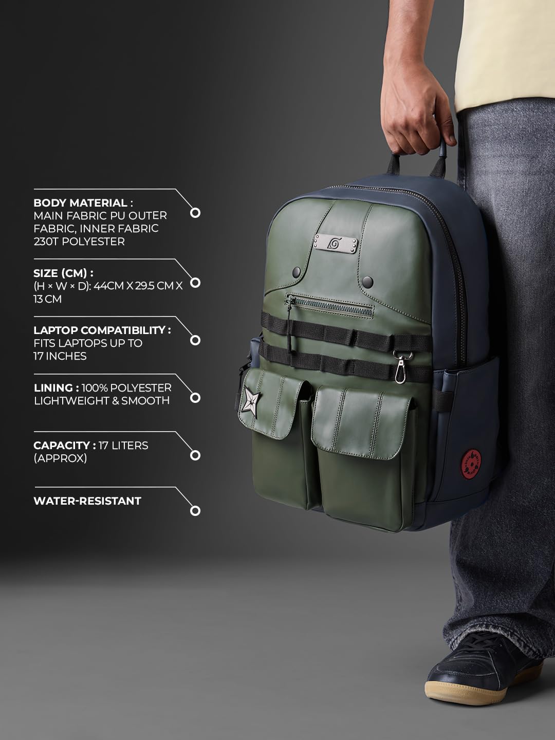 The Souled Store Naruto: Kakashi Pack Backpacks | Official Naruto Shippuden Merchandise | Premium Water-Resistant Laptop Bag with Copy Ninja Graphic | Durable Urban Travel Rucksack for Men & Women