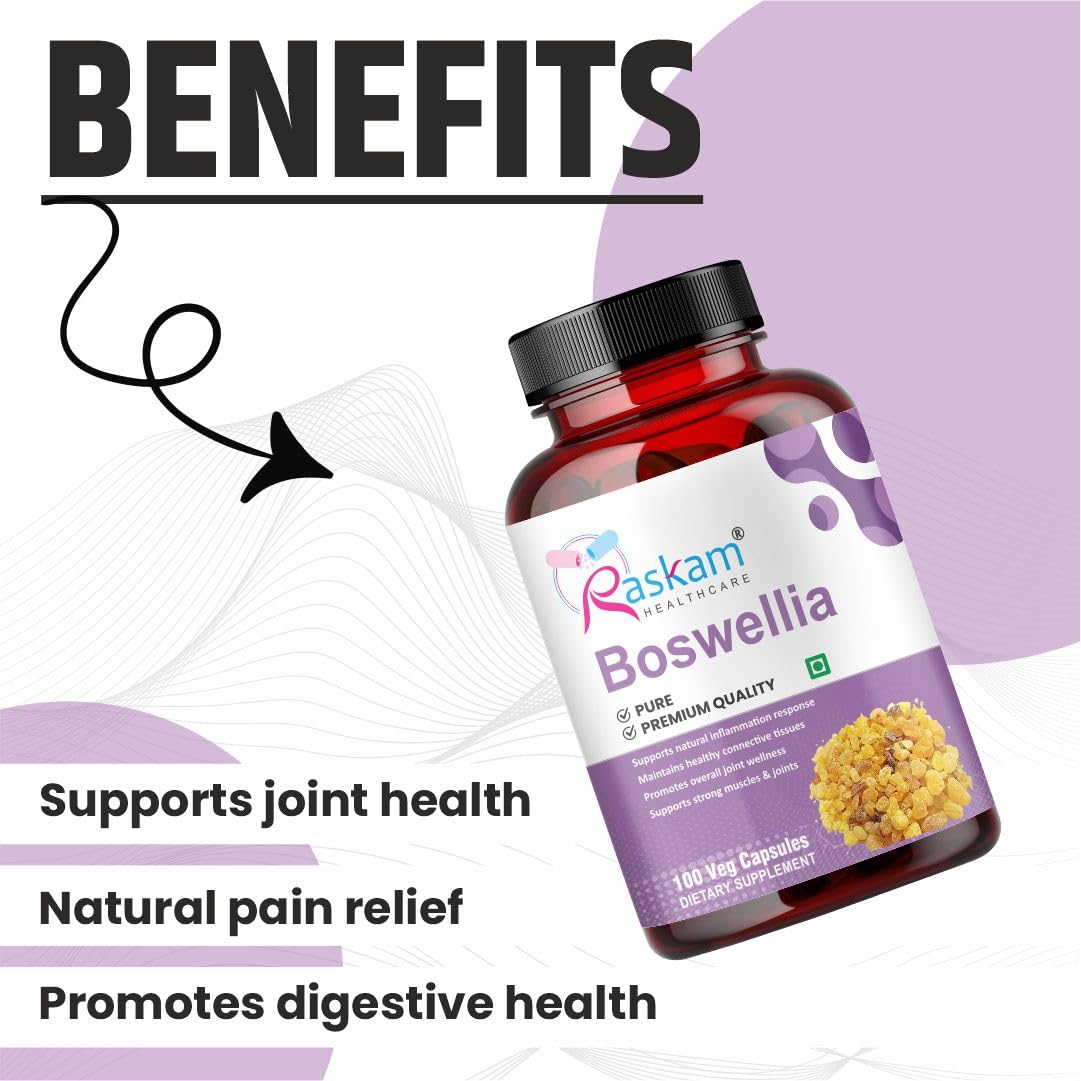 Raskam Boswellia Serrata Extract 100 Veg Capsules (500mg) | Healthy Inflammation Response & Mobility | Non-GMO & Gluten-Free (Pack of 2)