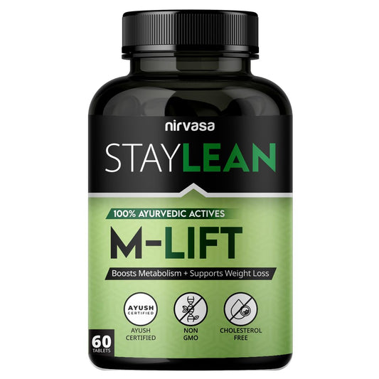 Nirvasa Staylean M-LIFT Ayurvedic Tablets (60 Tabs) | Natural Weight Management & Metabolism Booster | Helps Reduce Fat, Cravings & Maintain BMI | With Sunthi, Pippali, Haritaki & Amalaki - Pack-1