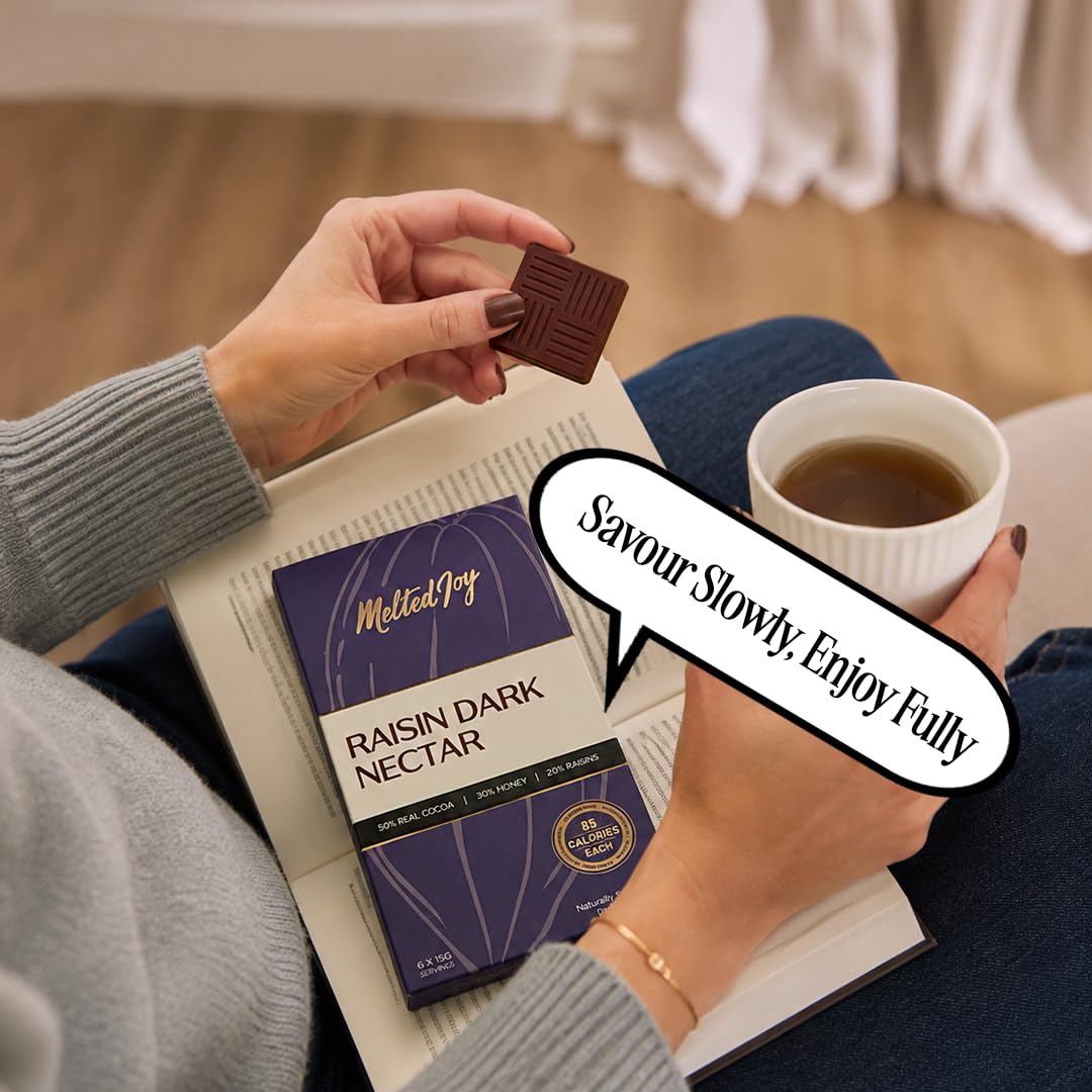 Melted Joy Raisin Dark Nectar | Honey-Sweetened Dark Chocolate with Juicy Raisins | No Refined Sugar, No Additives, No Preservatives, No Hydrogenated Oil, No Palm Oil | Portion-Controlled 13g Bites | Diabetic-Friendly, No Sugar Spikes | Lab-Tested for Hea
