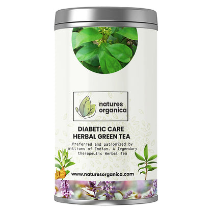 Natures Organica Diabetic Care Green Tea 100g | Herbal Anti-Diabetic Wellness with Gymnema Sylvestre, Jamun Seeds, Paneer Dodi, Giloy & Cinnamon | Supports Healthy Sugar Levels | Premium Darjeeling Green Tea Leaves