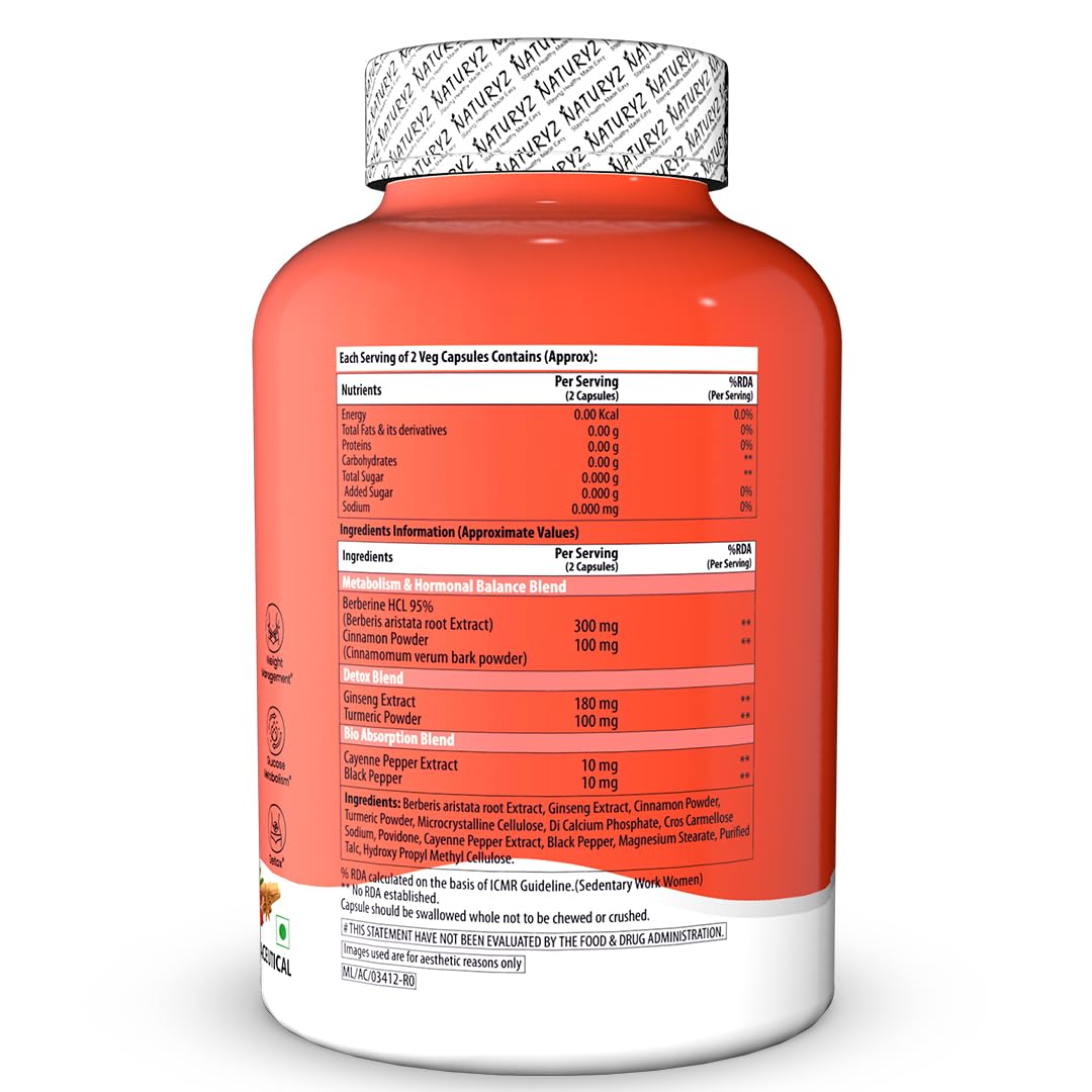 NATURYZ Premium Berberine + Cinnamon + Turmeric Weight Loss Supplement for Women – Vegetarian