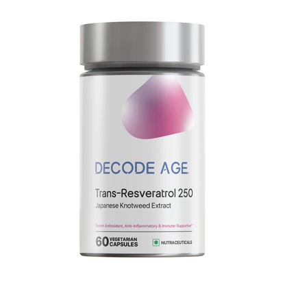 Decode Age Trans Resveratrol Supplement, Powerful Antioxidant for Anti-Ageing, Anti-Inflammatory,Metabolism & Heart Health, 250mg, 60 Veg Capsules
