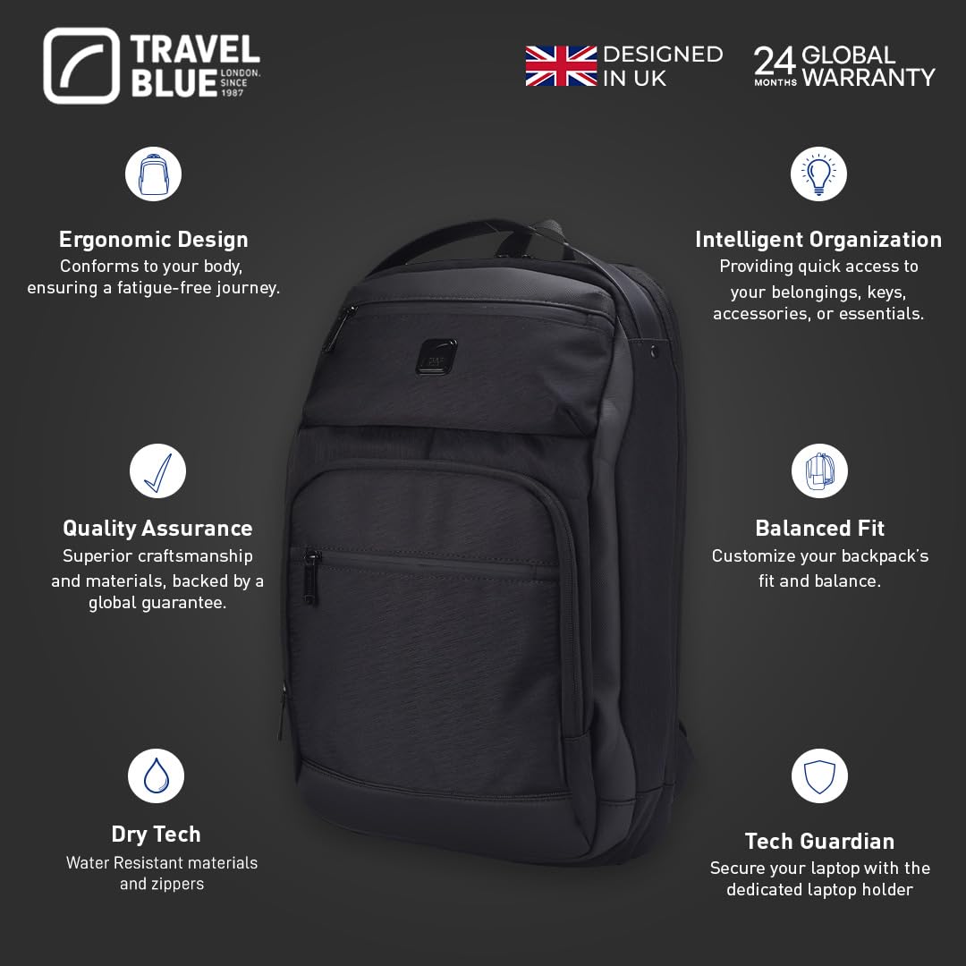 Travel Blue Innovator Executive 15.4 Inches laptop Compartment, 19 L Casual Backpack,Organizer Pocket for Men Women Boys Girls Black