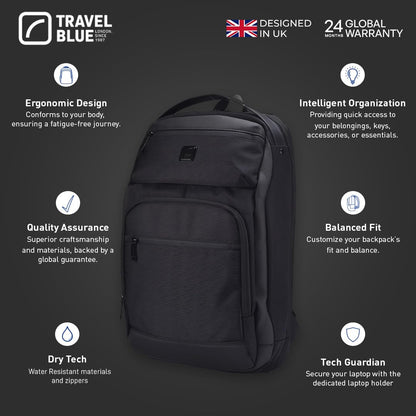 Travel Blue Innovator Executive 15.4 Inches laptop Compartment, 19 L Casual Backpack,Organizer Pocket for Men Women Boys Girls Black