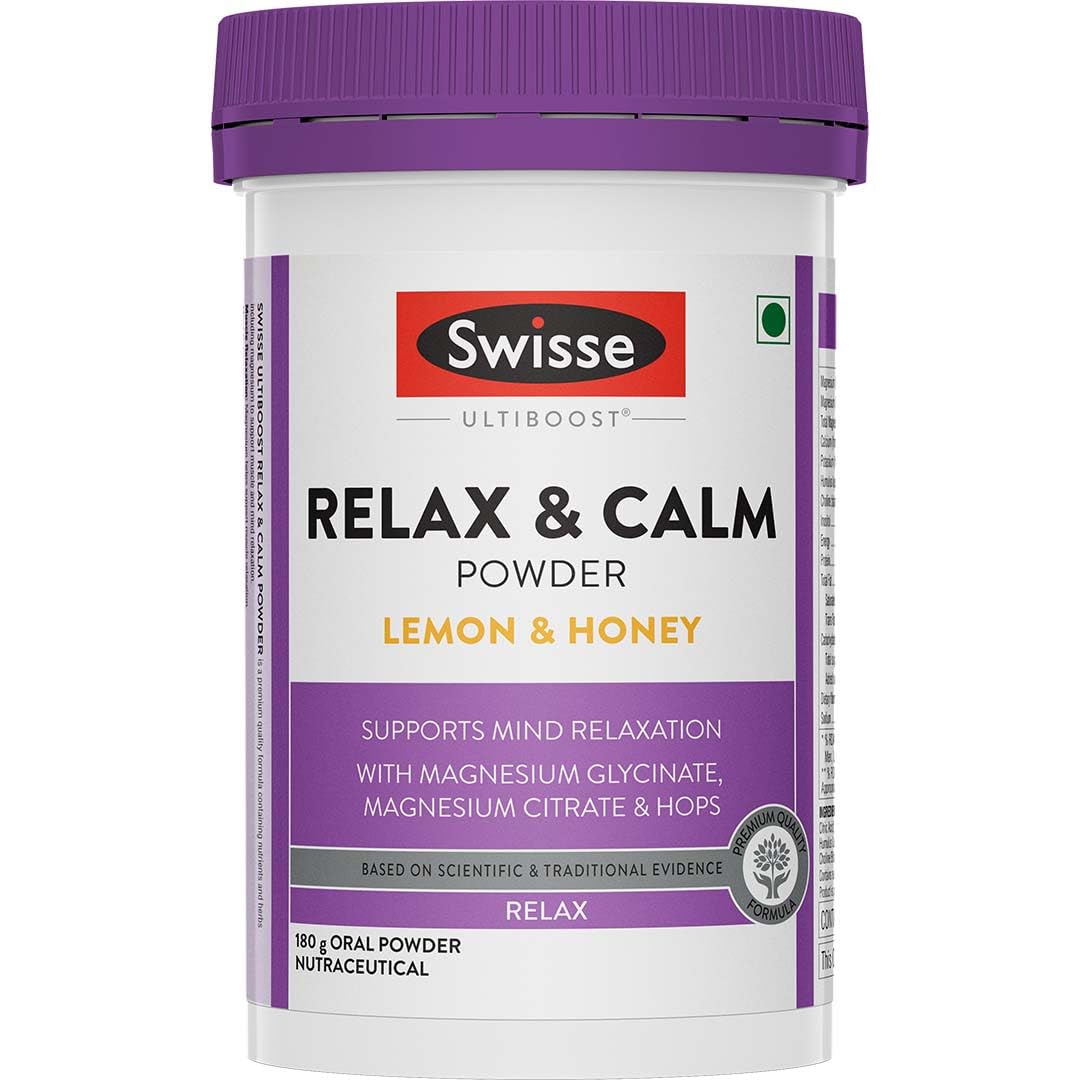 Swisse Relax & Calm Powder – Magnesium Glycinate & Citrate + Hops, Inositol & Choline - Supports Relaxation, Muscle Recovery & Healthy Sleep (Lemon & Honey Flavor, 24 Servings)