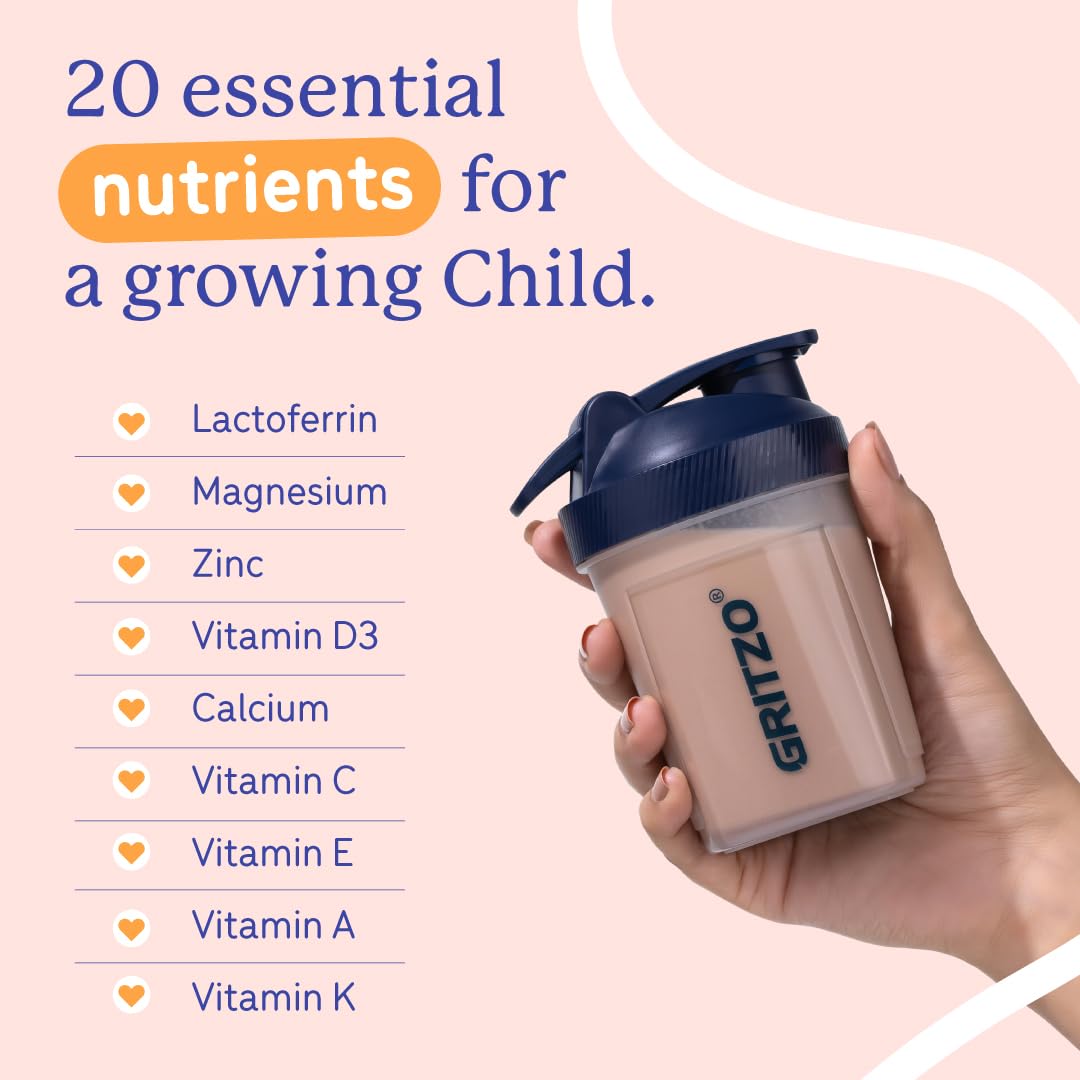 Gritzo SuperMilk Growth+ (Formerly Height+) (13+y Girls), 13g Protein Powder (Double Chocolate, 400g) with Black Panther Sipper Bottle (Black, 700ml)