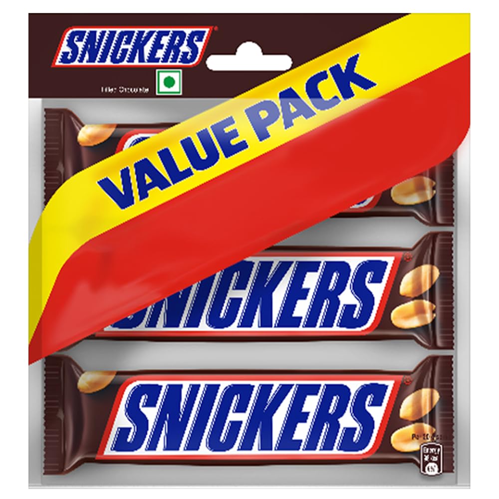 Snickers Peanut Filled Chocolate Value Pack | 3 Nutty Peanut Chocolate Bars for Sharing | Loaded with Peanuts, Nougat & Caramel | 120g | Pack of 4