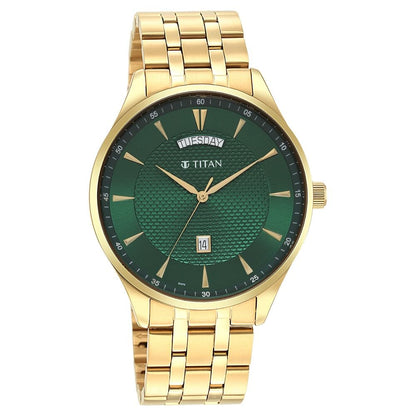 Titan Opulent LII Quartz Analog with Day & Date Green Dial Gold Stainless Steel Strap Watch for Men - NT90127YM03