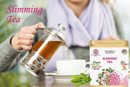 Tifusion Slimming Healthy Green Tea for with Garcinia, Cinnamon, Ginger, Ashwagandha, Tulsi | Natural Herbal Whole Loose Leaf With Herbs| 100 Gms 50 Serving Cups
