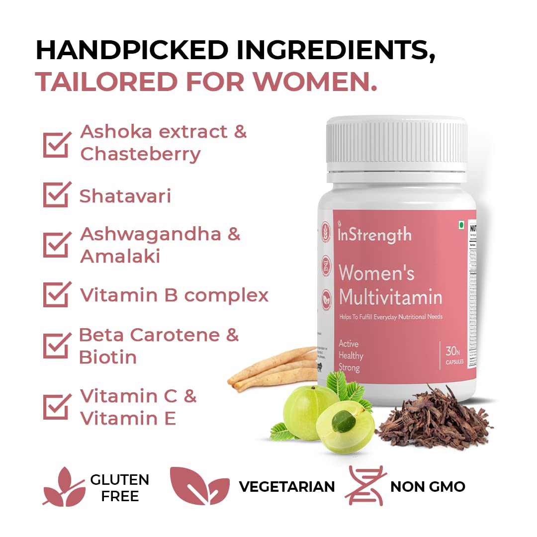 INSTRENGTH WOMEN'S MULITVITAMIN - (INDIA'S BEST SUPPLEMENT) - Support Women's Immunity & Skin & Enery & Digestion & Bone & Hair & Periods care & Overall health - (Veg) -10% OFFER on checkout
