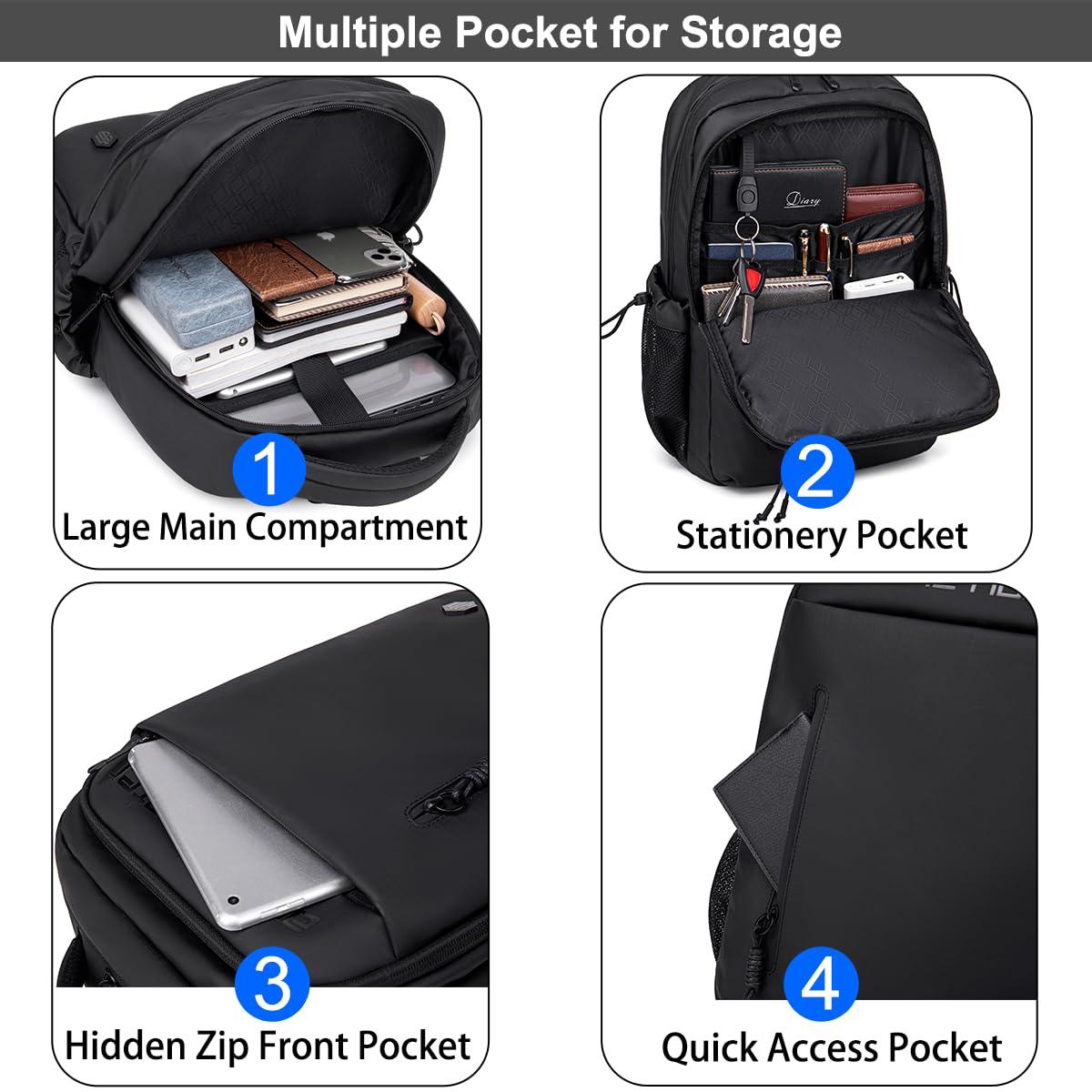Arctic Hunter Backpack for Men Women 21L Stylish 15.6" Laptop Bag One-Day-Use Capacity Casual Laptop Backpack Multi-pockets Water-resistant Lightweight Padded Backpack for Office College,Black