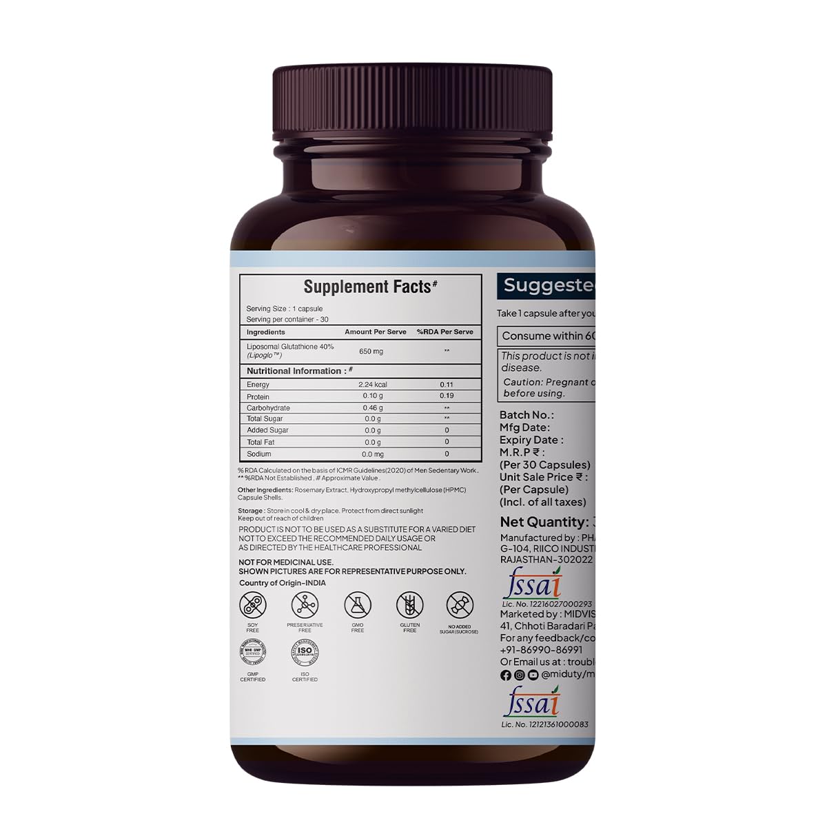 Miduty Liposomal Glutathione 650 mg - Highest Bioavailability & Absorba- image 3