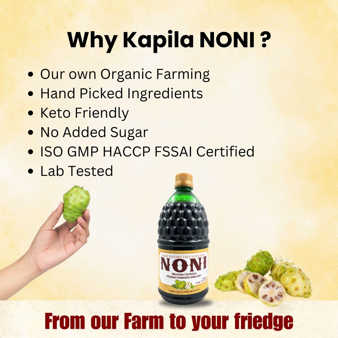 Kapila Noni Juice 1 Liter for Diabetes Care & Immunity Boost, Rich in Antioxidants Boosts Energy, Sugar Free Noni Kokum Juice