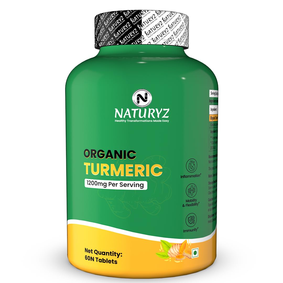 NATURYZ Organic Turmeric Highest Strength 1200mg tablets | Supports Joint, Skin Health, Immune Function | Anti inflammatory Supplement for Adults | Non-GMO, Vegan, Gluten-Free | USDA Organic Certified | Pesticides & Chemical Free - 60 Veg Tablets