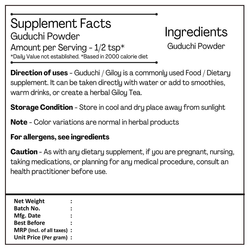 H&C Herbal Ingredients Expert Natural Guduchi/Giloy Powder | Dietary Su- image 3