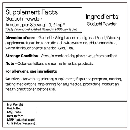 H&C Herbal Ingredients Expert Natural Guduchi/Giloy Powder | Dietary Su- image 3