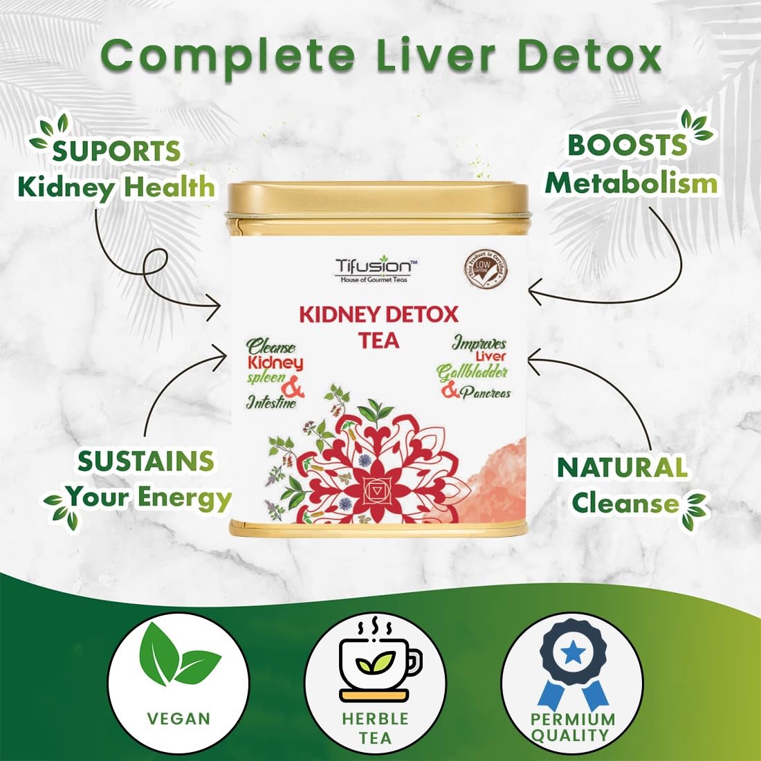Tifusion Kidney Detox Tea with Dandelion Root Amp Chicory Kalmegh Green Tea Tulsi Detox Improves Digestive Health Anti Inflammatory and Anti Oxidant Rich Herbal 100 Gms, 50 Serving Cups