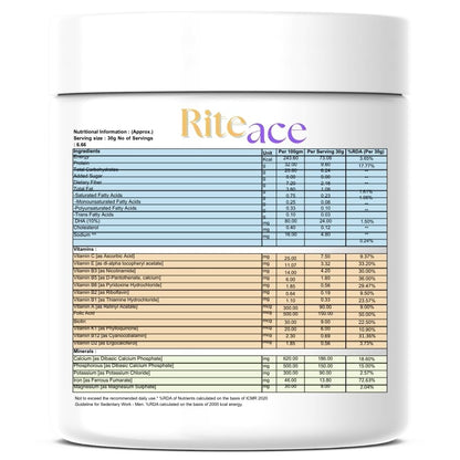 RITE AID HEALTH CARES Riteace Nutraceutical Protein Powder 200g | Vanilla Flavor | With DHA, Multivitamins & Multiminerals | Daily Nutrition & Energy Wellness Supplement