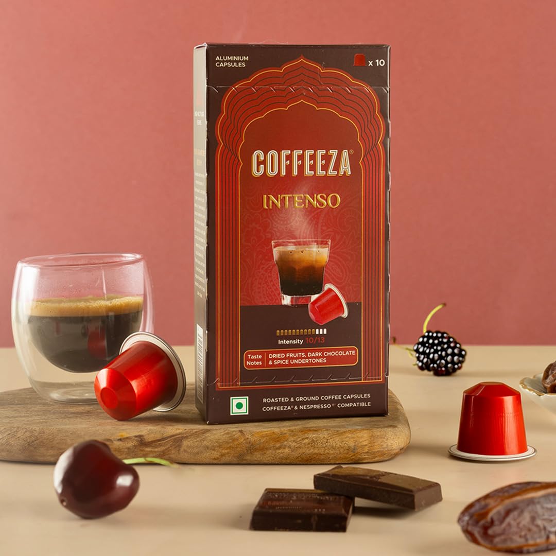 Coffeeza Intenso Aluminium Coffee Capsules, Intensity - 10, Nespresso Compatible Coffee Pods | Box of 1 (10 Capsules) | Brew Cold/Hot