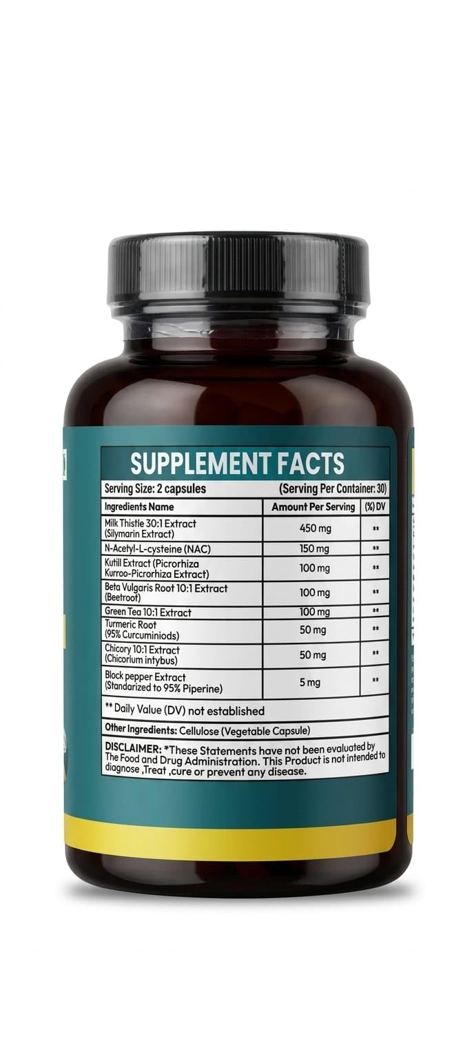 Nutriwin Milk Thistle Capsules | Liver Detox & Liver Support Supplement with Silymarin Extract | Supports Healthy Liver Function & Daily Wellness | 60 Veg Capsules