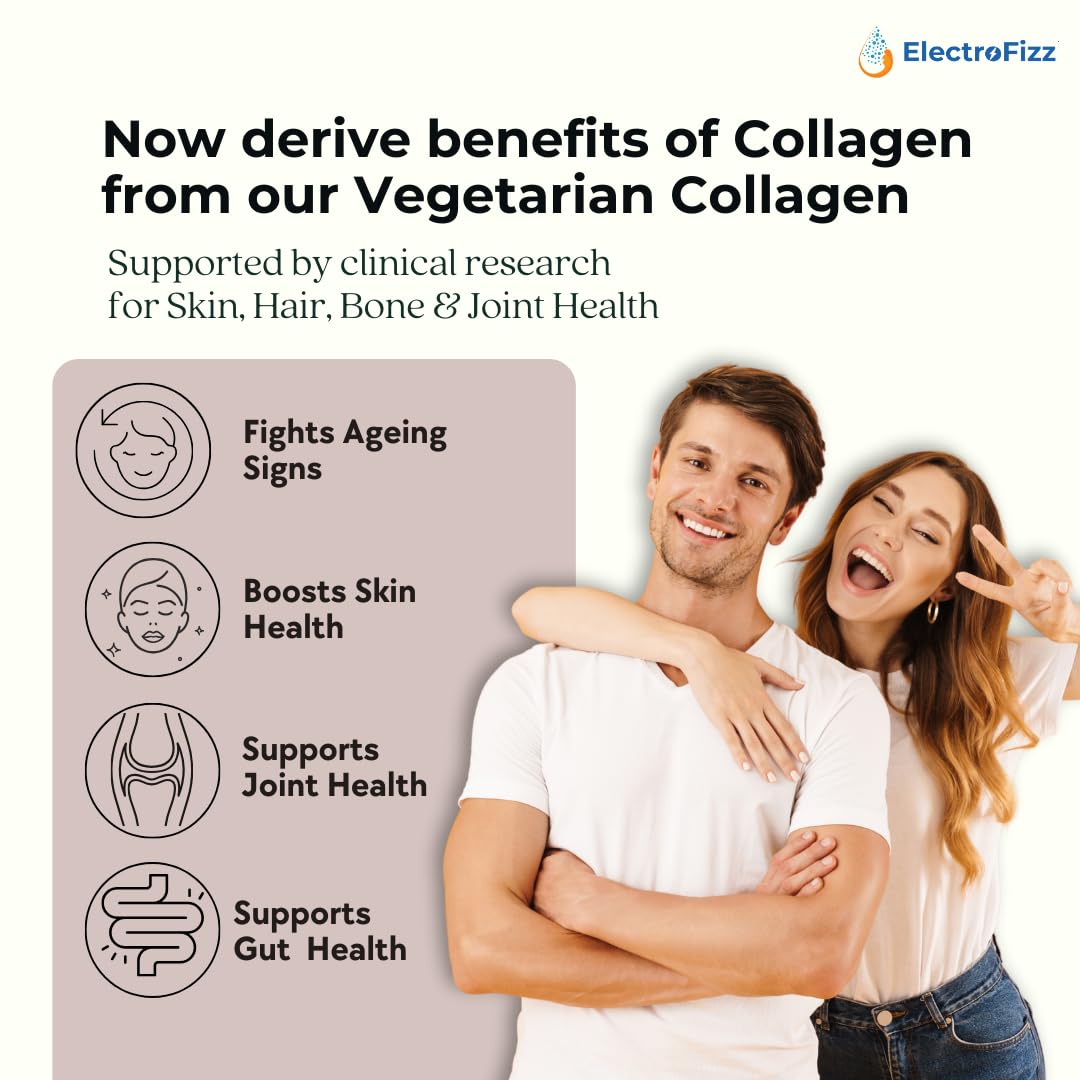 Vegetarian Collagen Peptides Powder by ElectroFizz, Natural Flavor, Supports Healthy Skin, Hair, Joints & Bones, Digestion- 150gm (Veg Collagen)