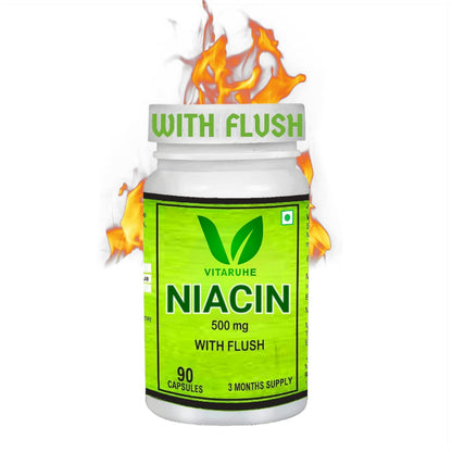 VITARUHE® Vitamin B3 Niacin (Nicotinic Acid) 90 Capsules - with Flush, Non-GMO, Gluten Free