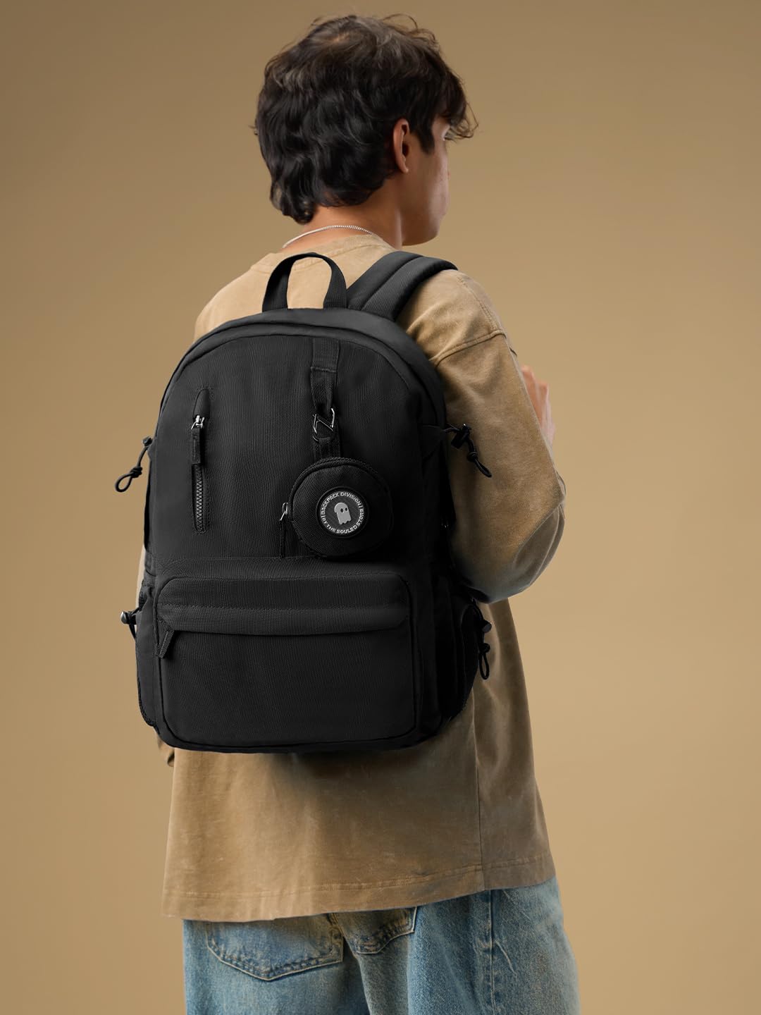 The Souled Store Nimbus: Phantom Backpacks | Sleek All-Black Urban Laptop Bag | Water-Resistant Multi-Compartment Travel Bag for Men & Women | Lightweight Durable College & Office Rucksack