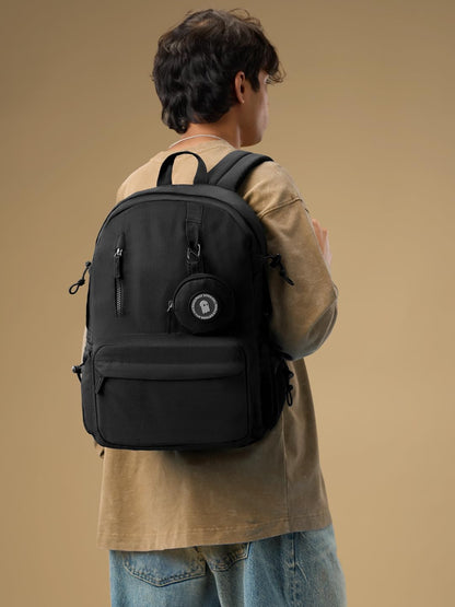 The Souled Store Nimbus: Phantom Backpacks | Sleek All-Black Urban Laptop Bag | Water-Resistant Multi-Compartment Travel Bag for Men & Women | Lightweight Durable College & Office Rucksack