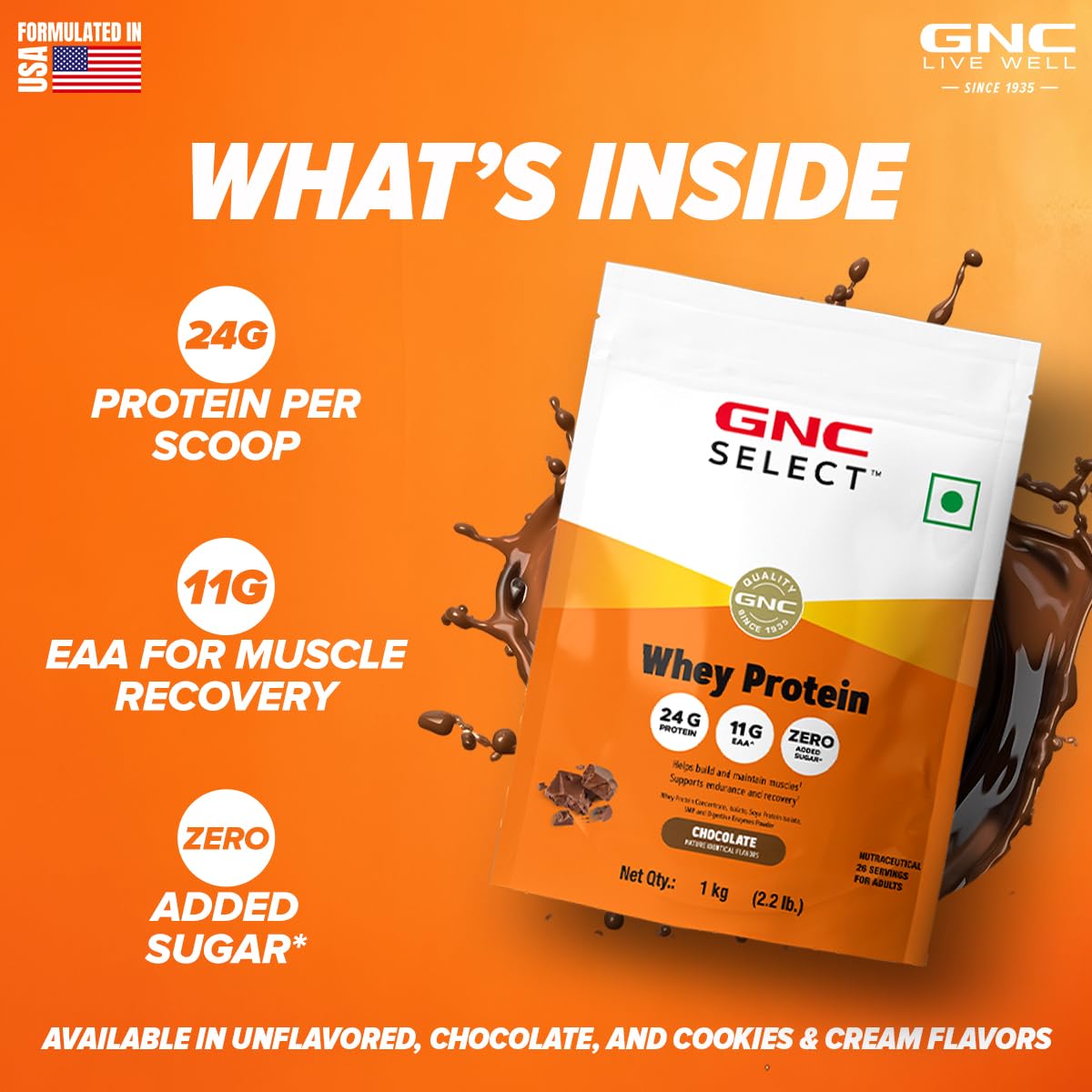 GNC Whey Protein Blend With Free Shaker | 2.2 LBS (1KG) | Chocolate |24 Gm Protein| Digestive Enzyme For Better Digestion | Faster Muscle Recovery | Boosts Strength| Builds Lean Muscles| Imported