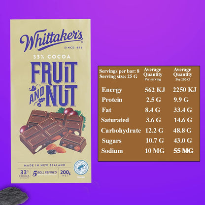 Whittakers Fruit N Nut Block 200g, 200 g